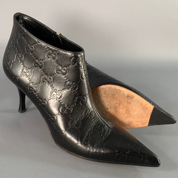 GUCCI Size 6 Guccissima Black Leather Embossed Monogram Side Zipper Boots - Picture 5 of 11